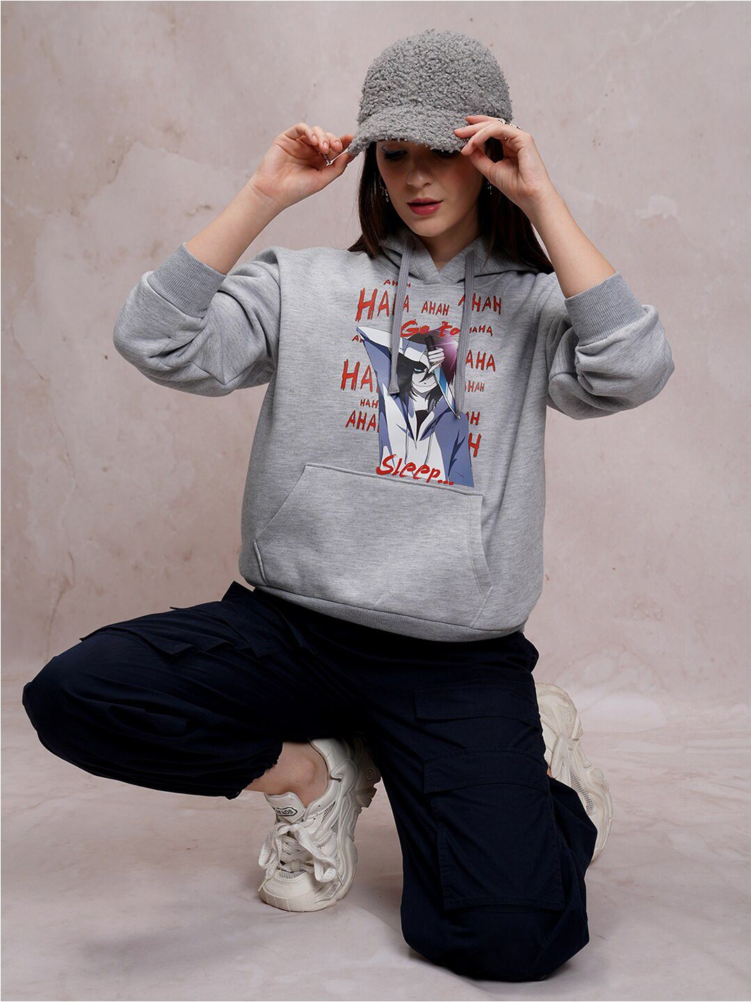 Tokyo Talkies Graphic Printed Hooded Oversized Pullover Sweatshirt