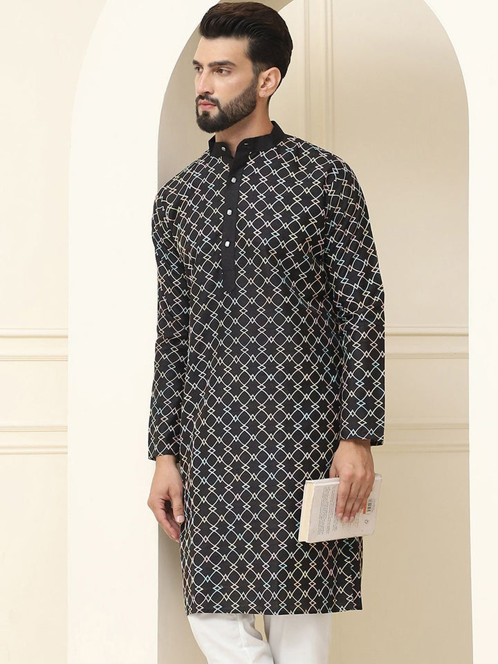 SOJANYA Kurta Kolar Mandarin Bercetak Geometrik Lelaki