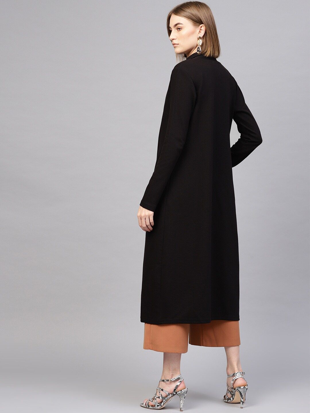 SASSAFRAS Women Black Ribbed Longline Open Front Shrug