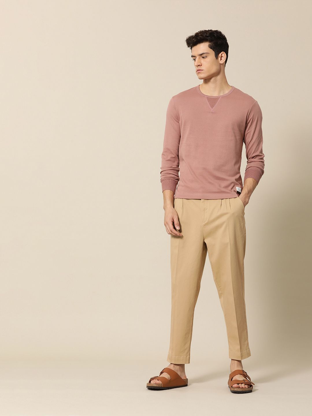 Mr Bowerbird Men Dark Beige Oversized Fit Mid-Rise Elephant Ankle Woven Pleated Trousers