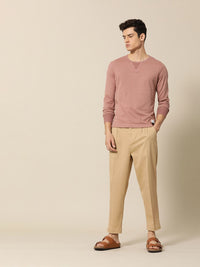 Mr Bowerbird Men Dark Beige Oversized Fit Mid-Rise Elephant Ankle Woven Pleated Trousers