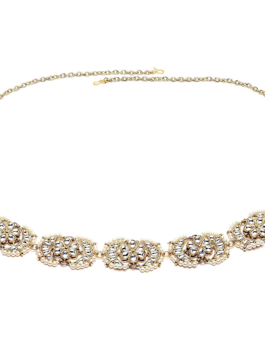 KARATCART Women Gold-Toned & White Beaded Kamarbandh
