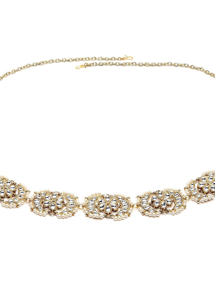 KARATCART Women Gold-Toned & White Beaded Kamarbandh