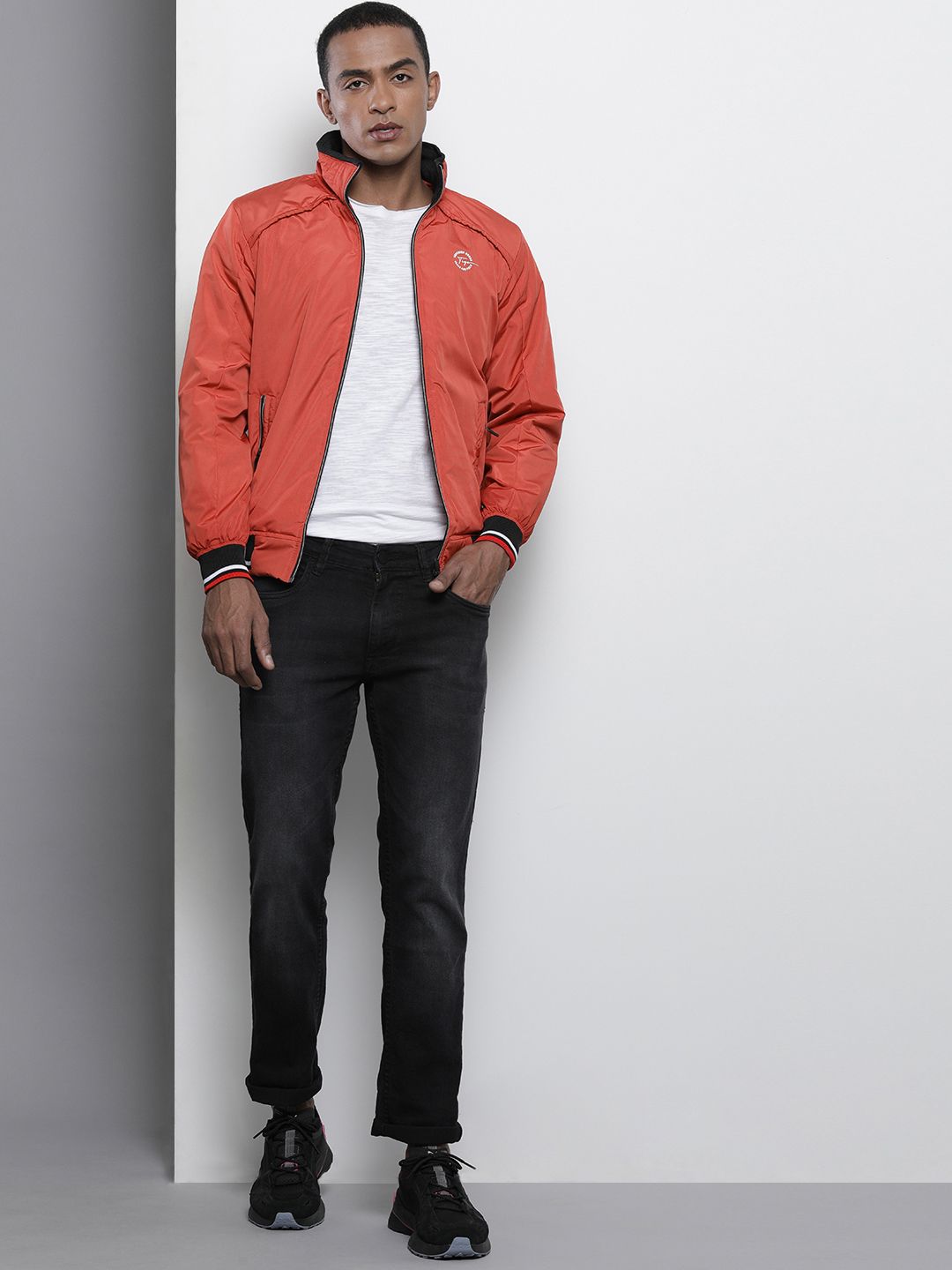 The Indian Garage Co Men Orange Solid Biker Jacket