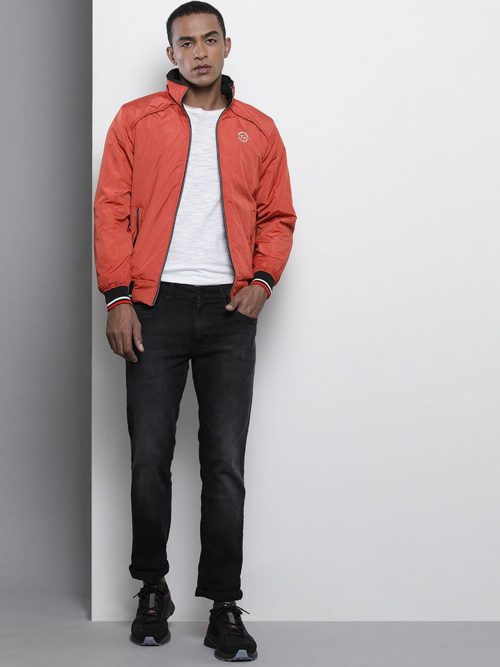 The Indian Garage Co Men Orange Solid Biker Jacket