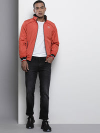 The Indian Garage Co Men Orange Solid Biker Jacket