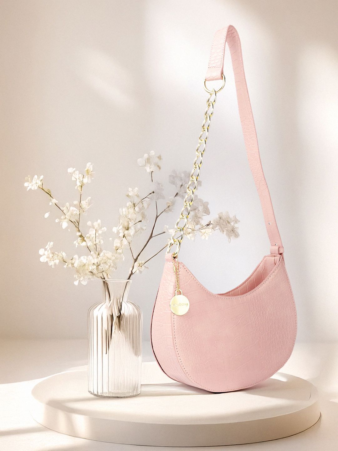 DressBerry Animal Textured Half Moon Shoulder Bag