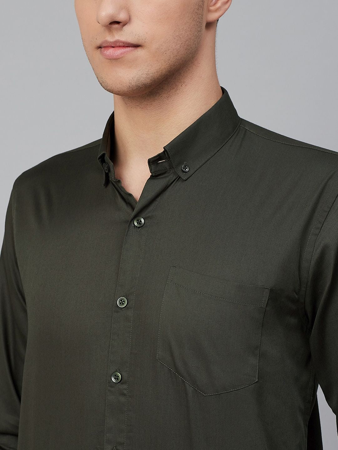 DENNISON Men Green Comfort Regular Fit Solid Formal Shirt