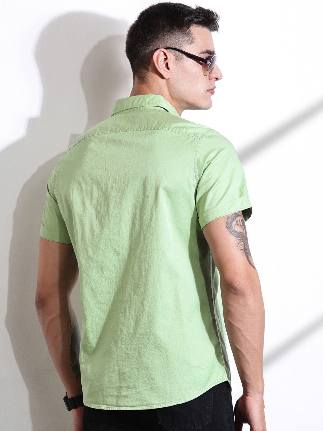 Thomas Scott Men Classic Slim Fit Spread Collar Solid Cotton Casual Shirt