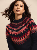 all about you Women Navy Blue & Pink Fair Isle Pattern Pullover