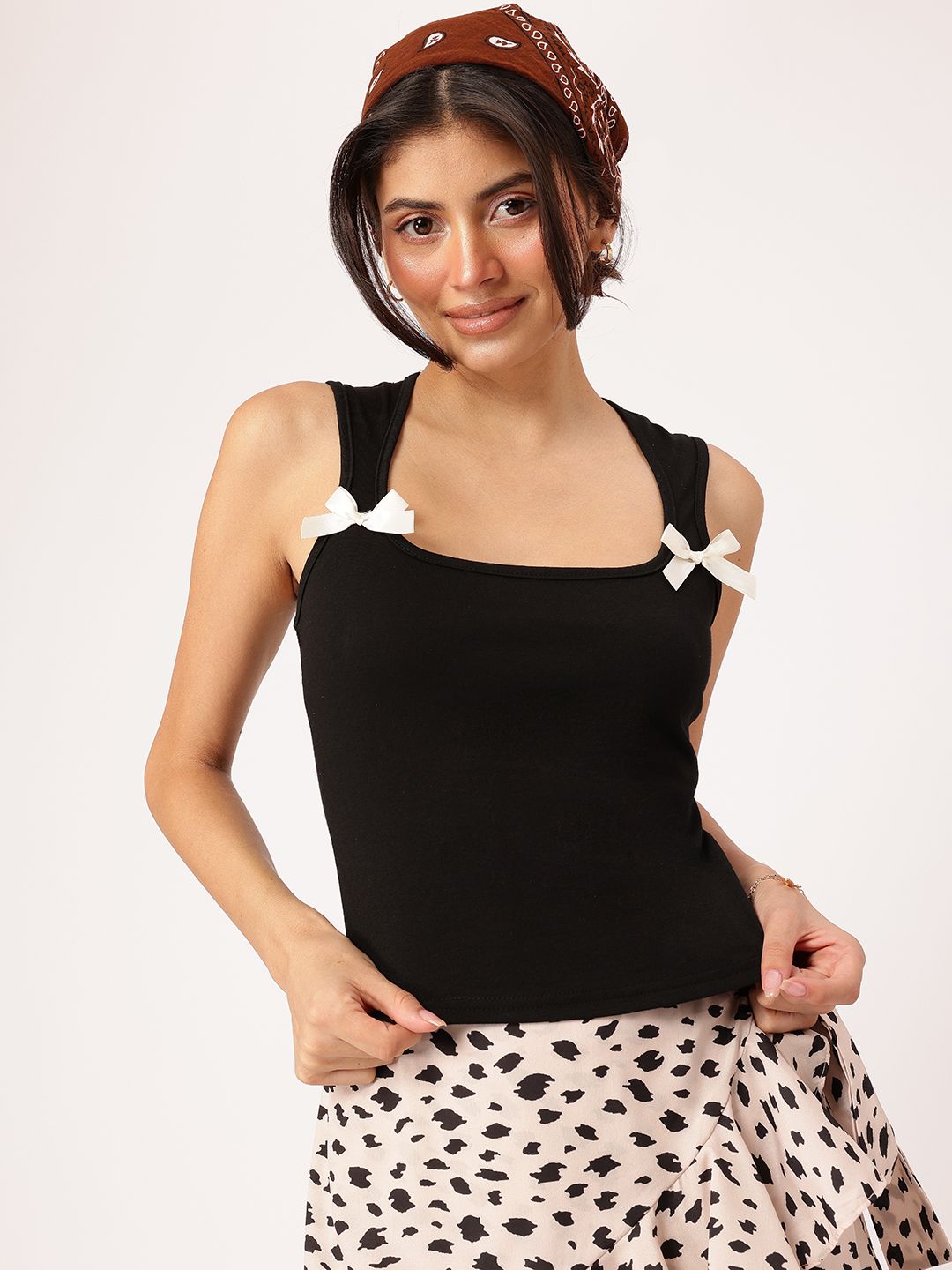 DressBerry Vintage Revival Bow Detail Scoop Neck Top