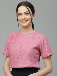 Style Quotient Self Design Round Neck Lace Cotton Top