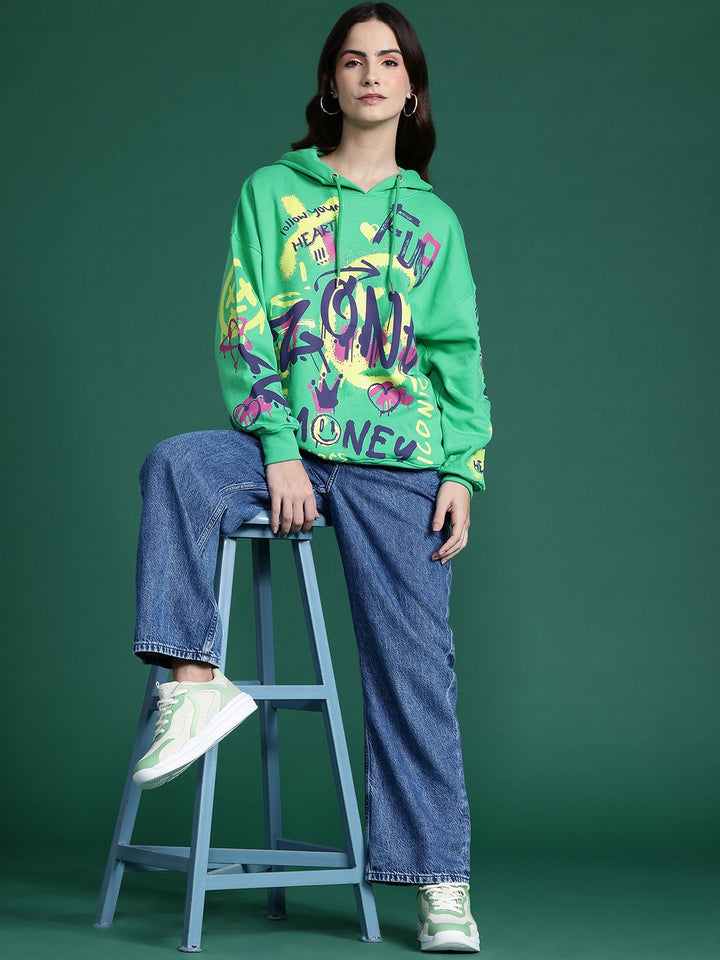 DressBerry Printed Hooded Longline Sweatshirt