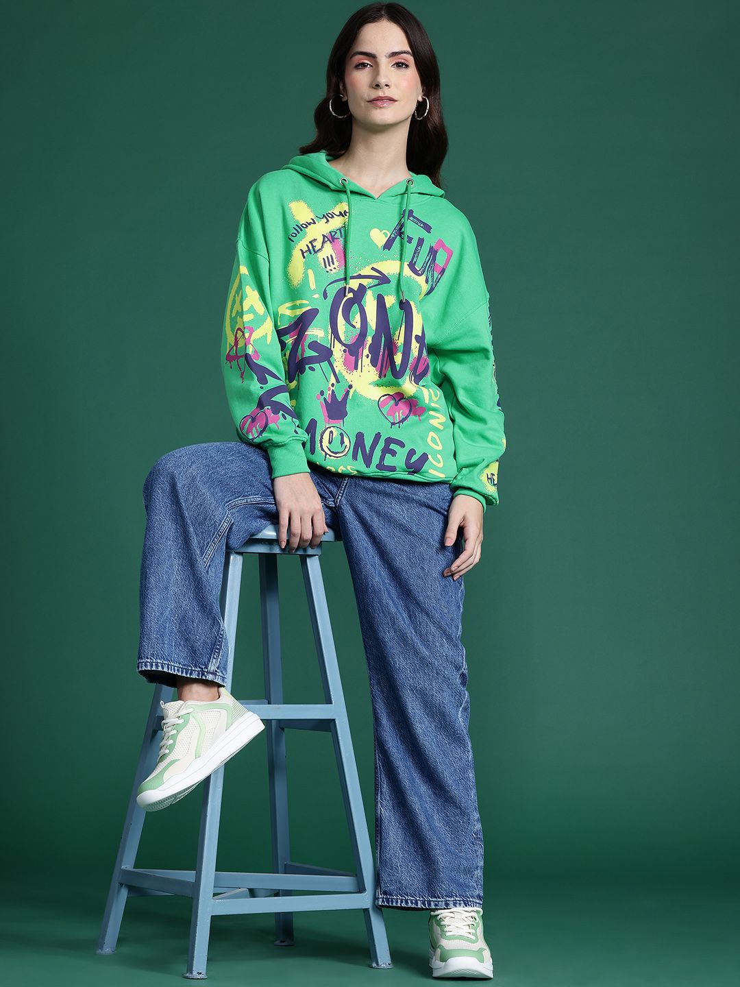 DressBerry Printed Hooded Longline Sweatshirt
