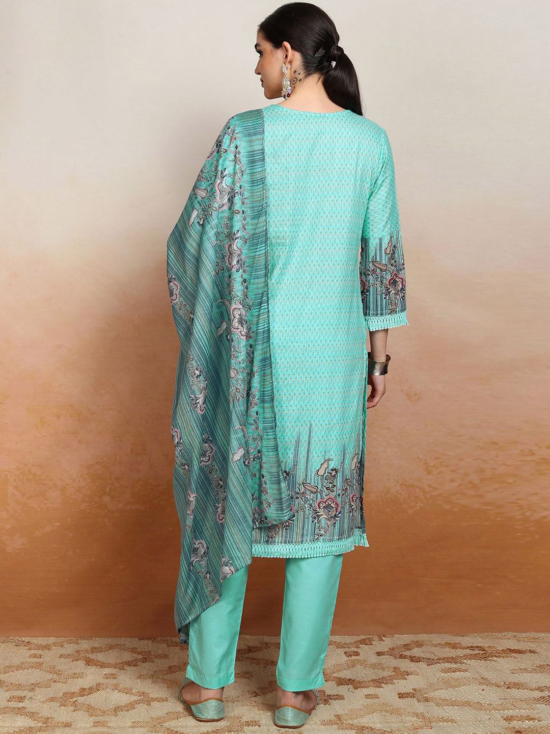 Vishudh  Ethnic Motifs Embroidered Pure Cotton Straight Kurta & Trousers With Dupatta