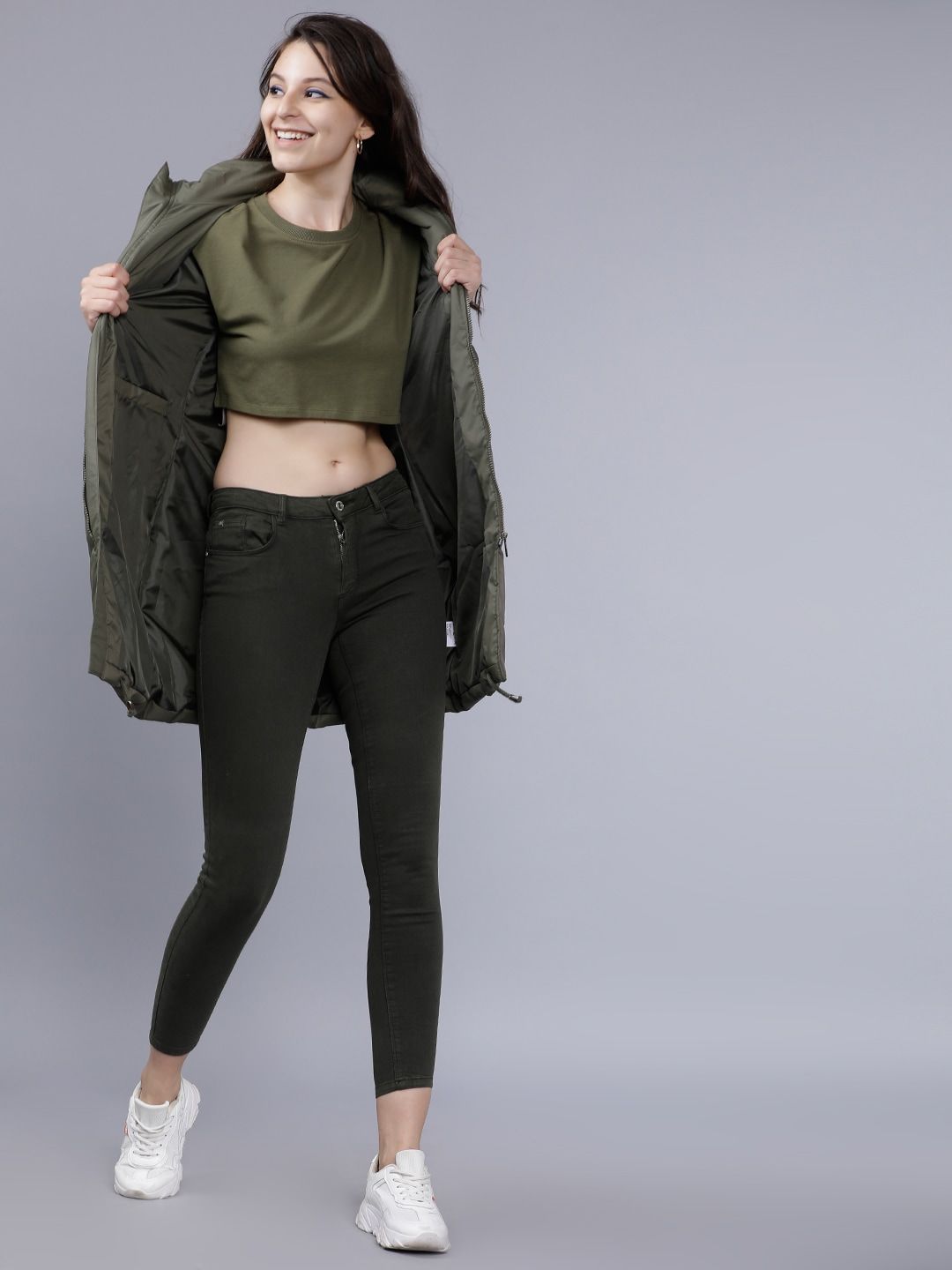 Tokyo Talkies Women Olive Green Solid Puffer Jacket