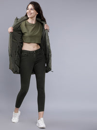 Tokyo Talkies Women Olive Green Solid Puffer Jacket