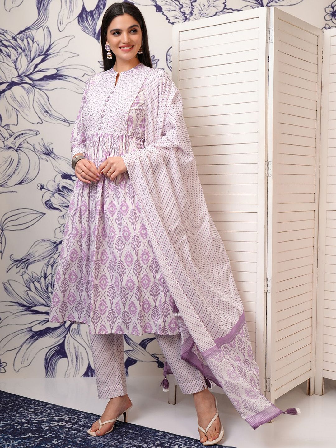 Vishudh Pink Ethnic Motifs Printed Regular Pure Cotton Kurta with Trouser & Dupatta