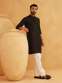 SOJANYA Embroidered Sequinned Pure Cotton Kurta with Churidar