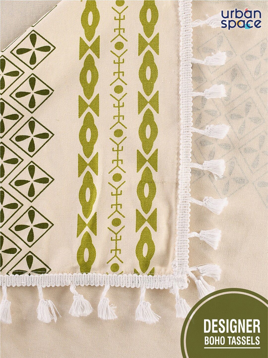 URBAN SPACE Cream-Colored Geometric Printed Pure Cotton 6-Seater Table Cover