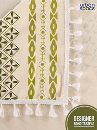 URBAN SPACE Cream-Colored Geometric Printed Pure Cotton 6-Seater Table Cover