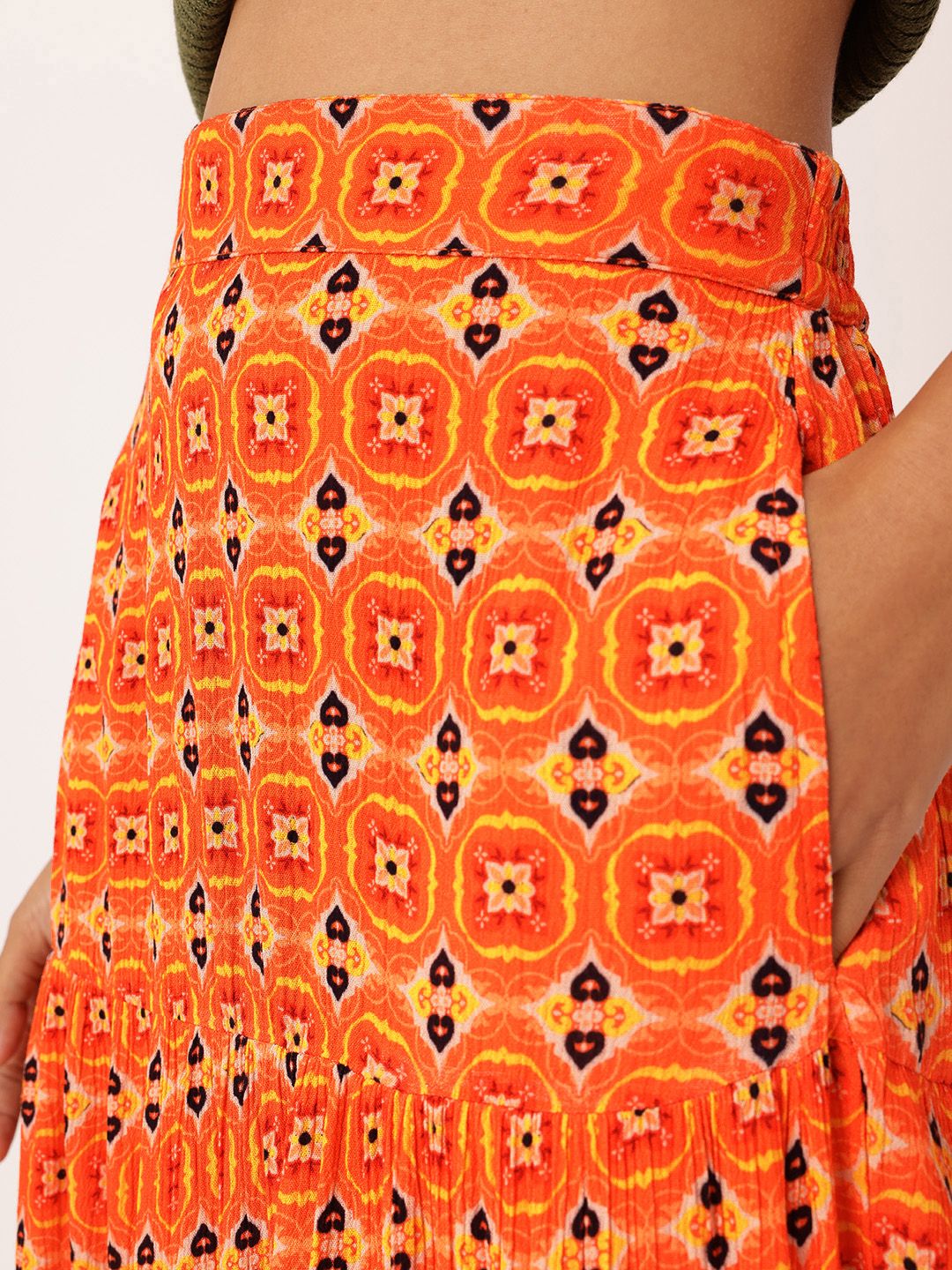 DressBerry Women Heritage Printed Maxi Tiered Skirt