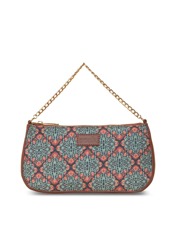 ZOUK Blue Printed Structured Baguette Sling Bag
