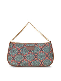 ZOUK Blue Printed Structured Baguette Sling Bag