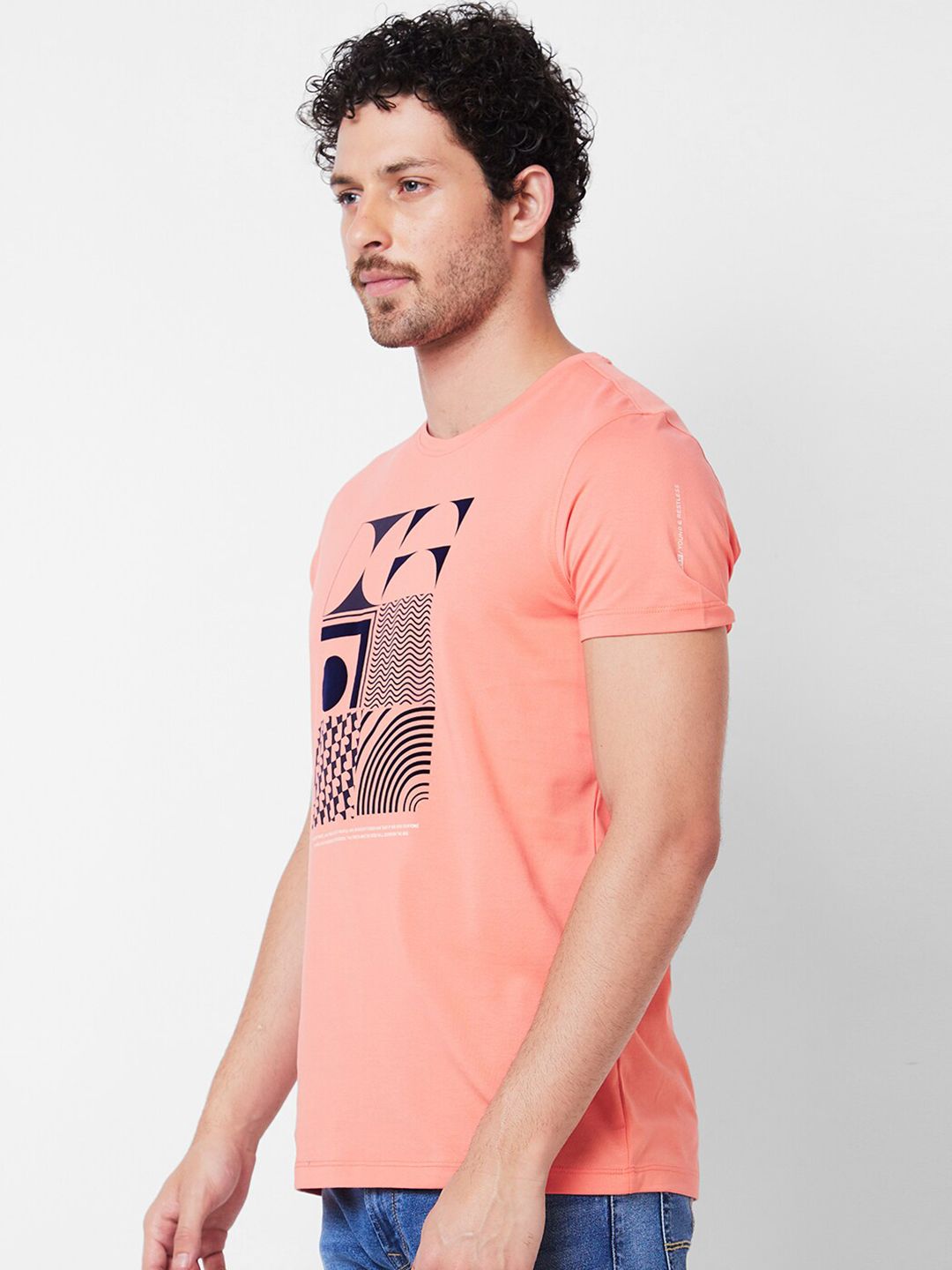 SPYKAR Graphic Printed Round Neck Cotton Slim Fit T-shirt