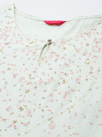 W Green & White Floral Ethnic A-Line Midi Dress