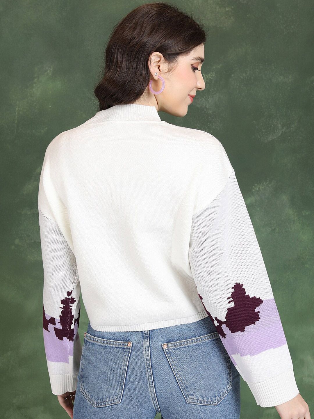 Tokyo Talkies Off White Graphic Printed High Neck Acrylic Pullover