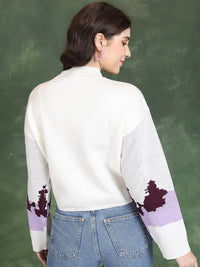 Tokyo Talkies Off White Graphic Printed High Neck Acrylic Pullover