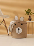 HOSTA HOMES Kids Brown & White Cartoon Face Pure Cotton Laundry Bag