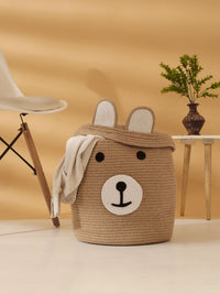 HOSTA HOMES Kids Brown & White Cartoon Face Pure Cotton Laundry Bag