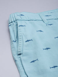 The Indian Garage Co Men Blue Printed Slim Fit Cotton Chino Shorts