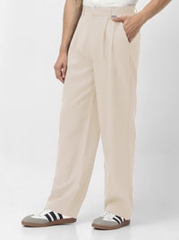 Urbano Fashion Men Cream Loose Baggy Fit Solid Korean Trousers Stretchable
