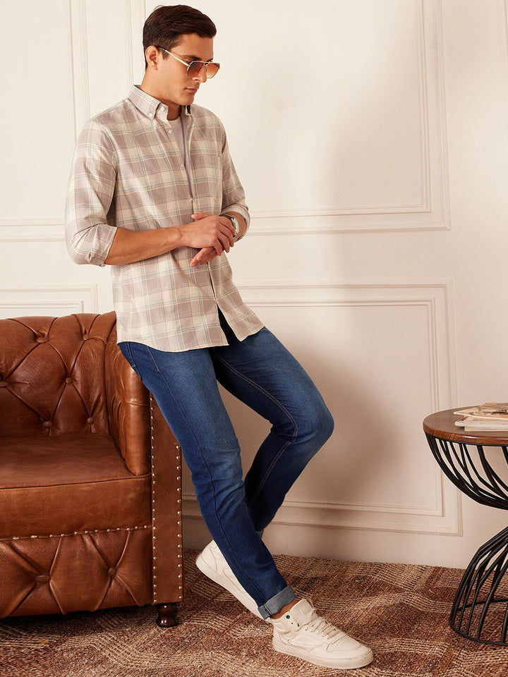 DENNISON Smart Tartan Checked Button-Down Collar Casual Shirt