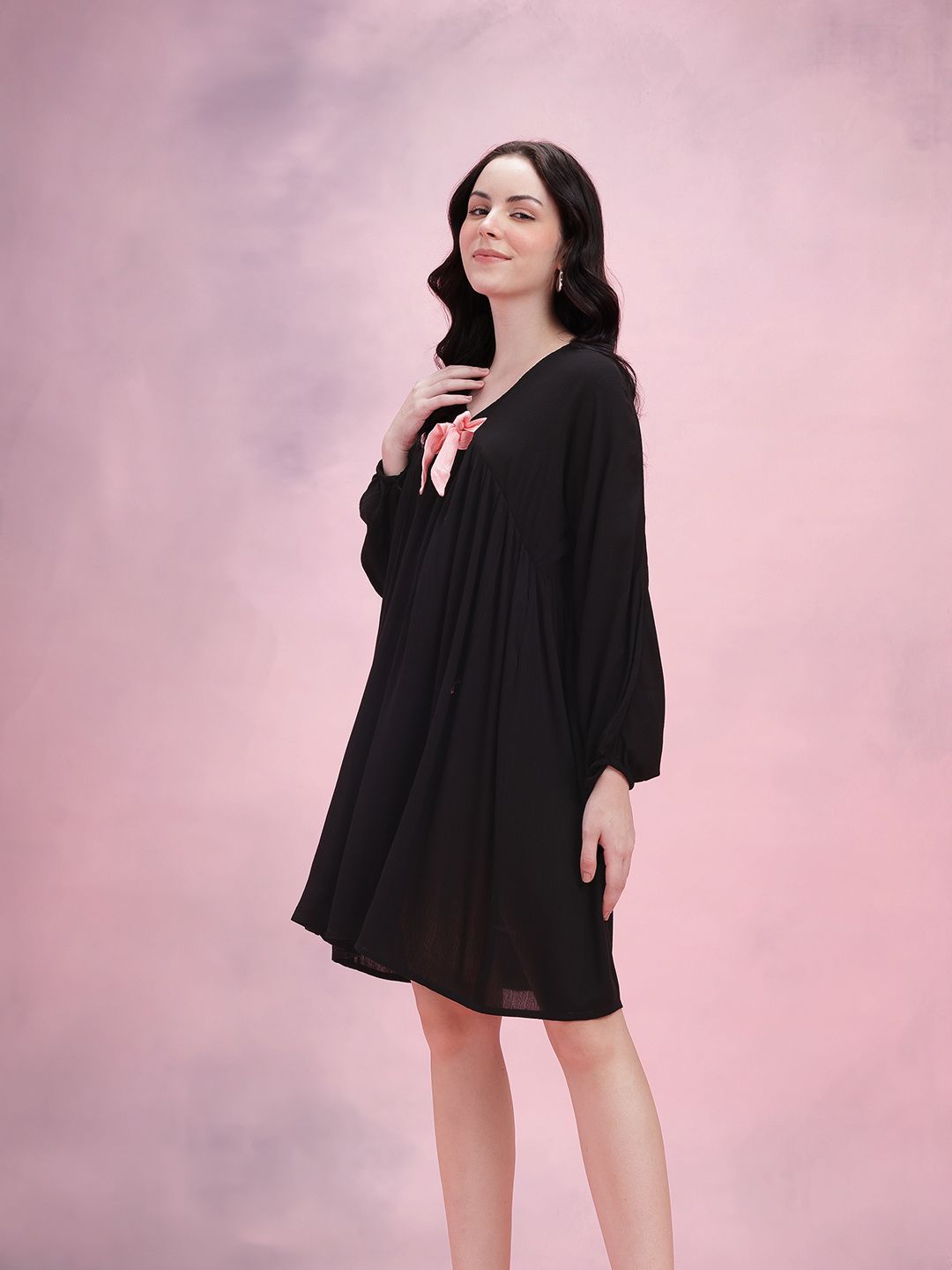 DressBerry Tie-Up Crinkled A-Line Dress