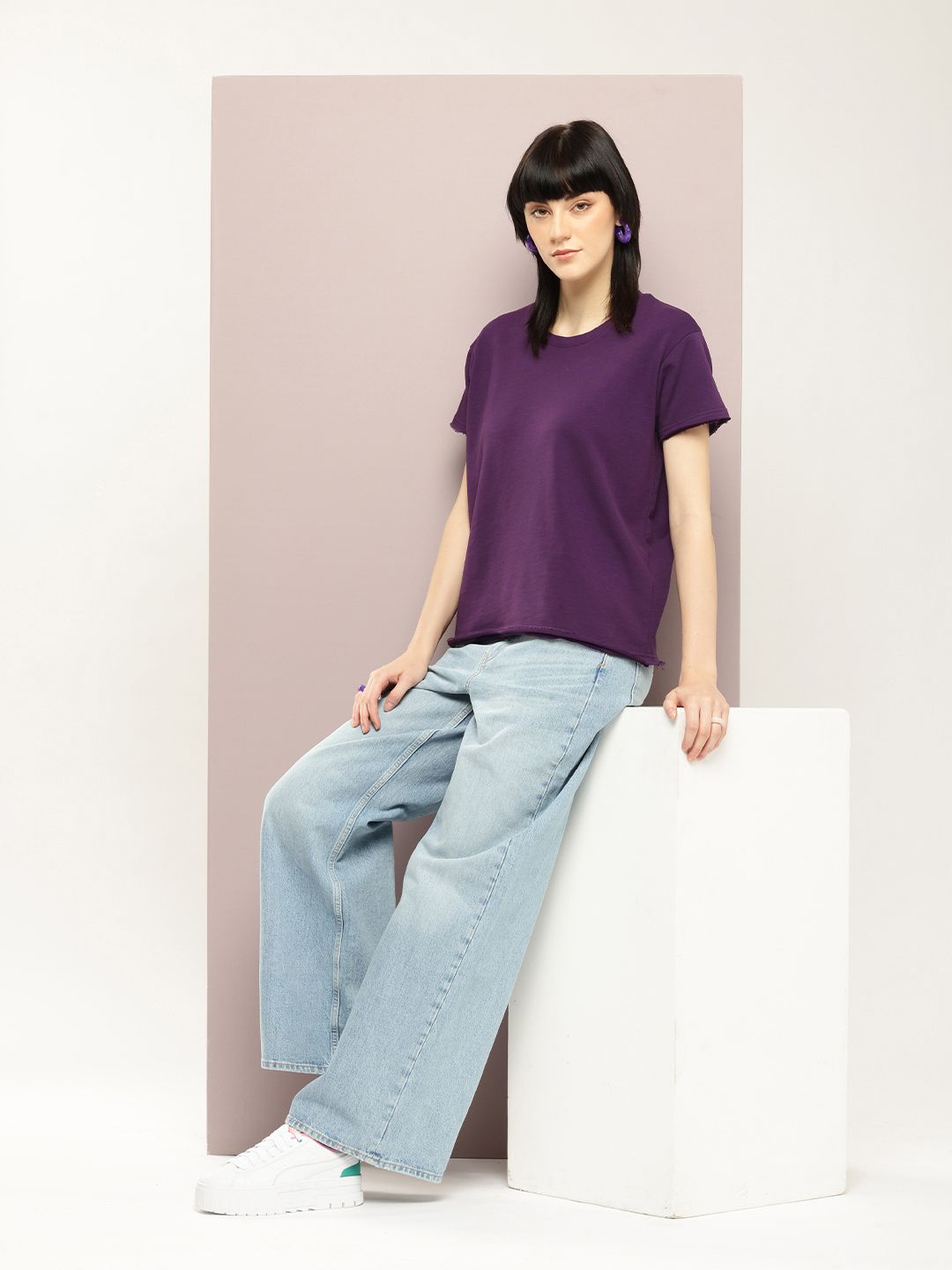 DILLINGER Women Ultra Soft Drapey Cotton Crew Neck Boxy T-Shirt