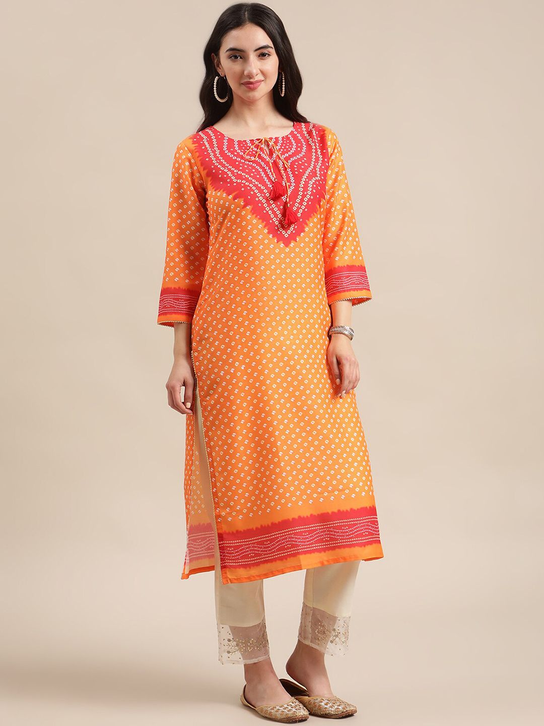 Varanga Women Yellow Ethnic Motifs Printed Thread Work Kurta