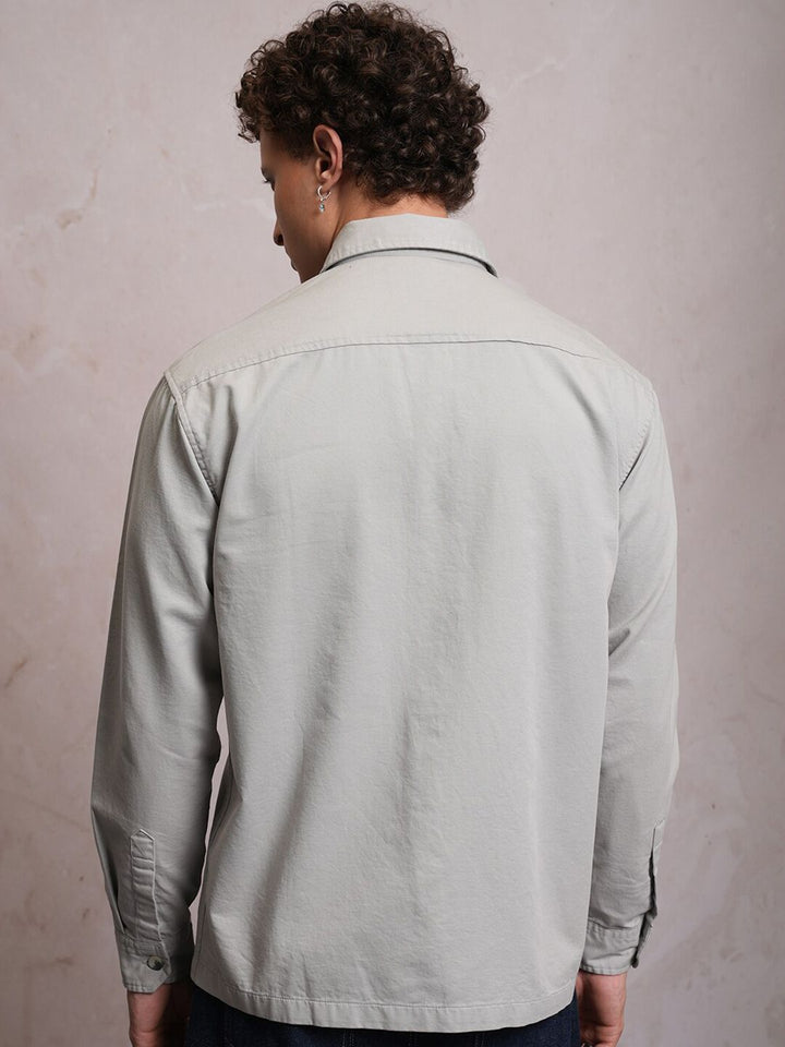 LOCOMOTIVE Premium Washed Dobby Textured Solid Utility Pocket Cotton Overshirt