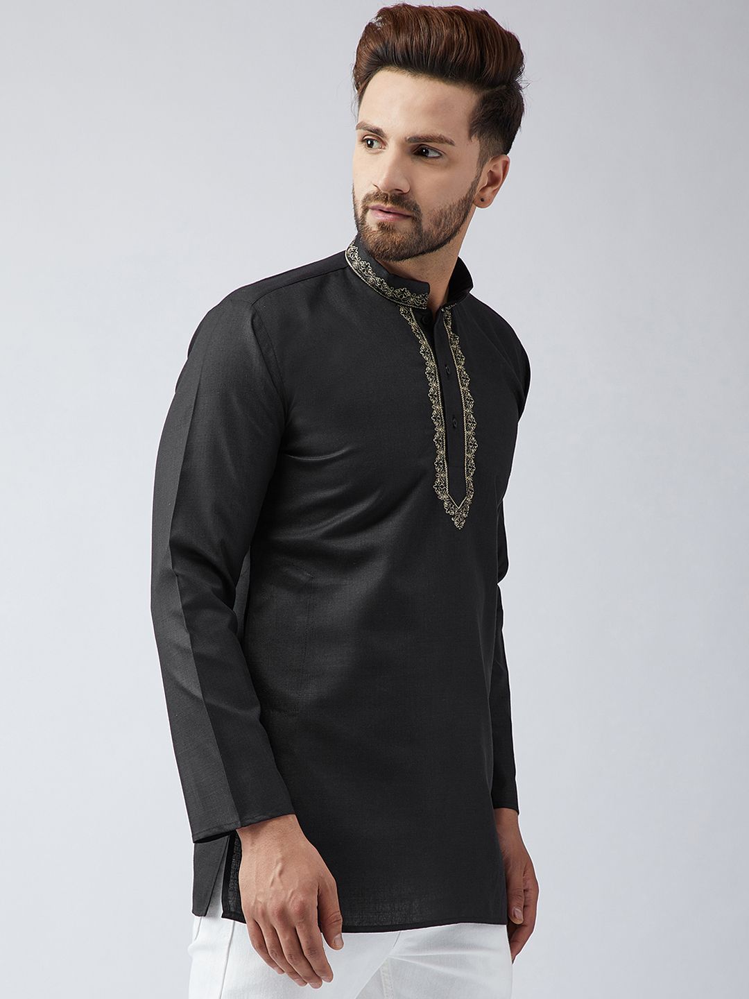 SOJANYA Men Black Solid Straight Kurta