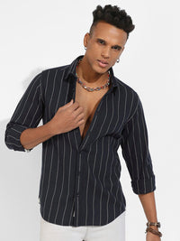 Campus Sutra Classic Striped Spread Collar Cotton Casual Shirt