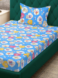 Myntra Elegant Homes Blue 400 TC Pure Cotton Single Fitted Bedsheet Set 2.25 m x 1.5 m