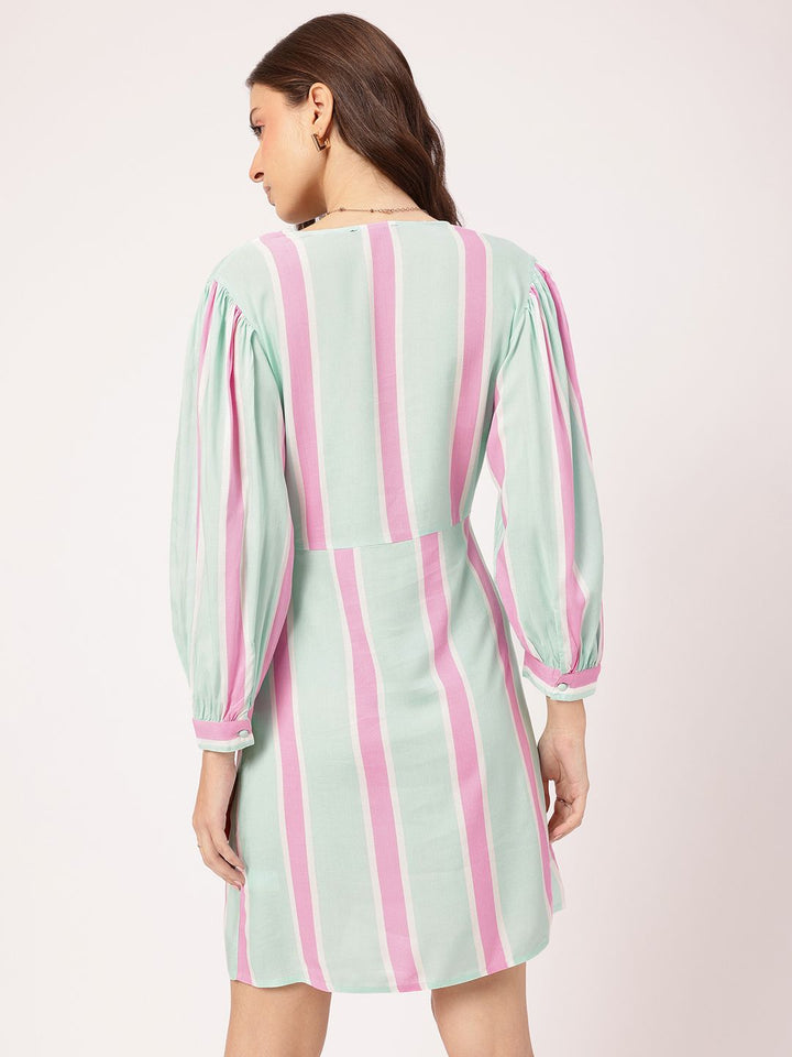 DressBerry Modern Muse Lace-Ups Striped Sheath Mini Dress