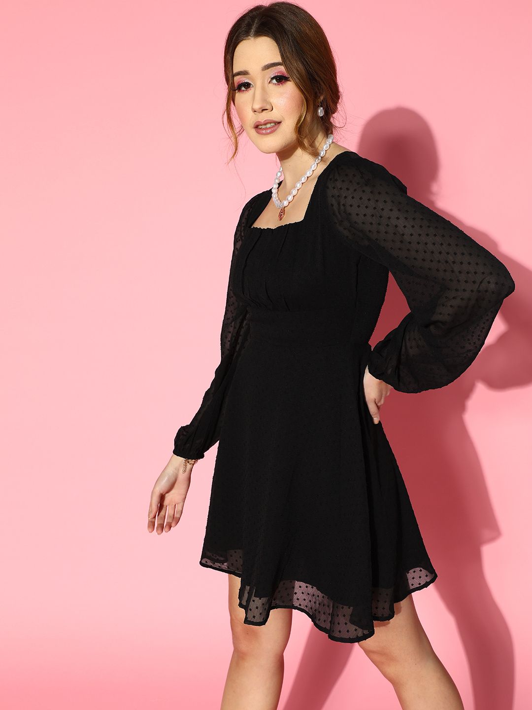 Berrylush Women Stylish Black Self-Design Bustier Dress
