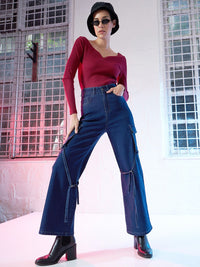 SASSAFRAS Women Straight Fit High-Rise Clean Look Stretchable Jeans