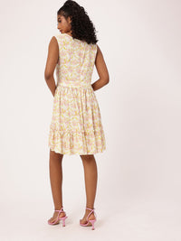DressBerry Whimsical Charm Floral Printed Gathers Flounce Hem A-line Dress