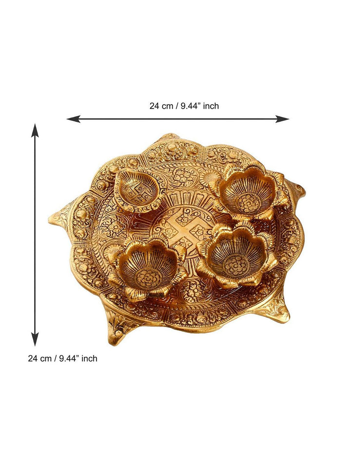eCraftIndia Gold-Toned Swastik Pooja Thali Bowl & Diya Showpiece
