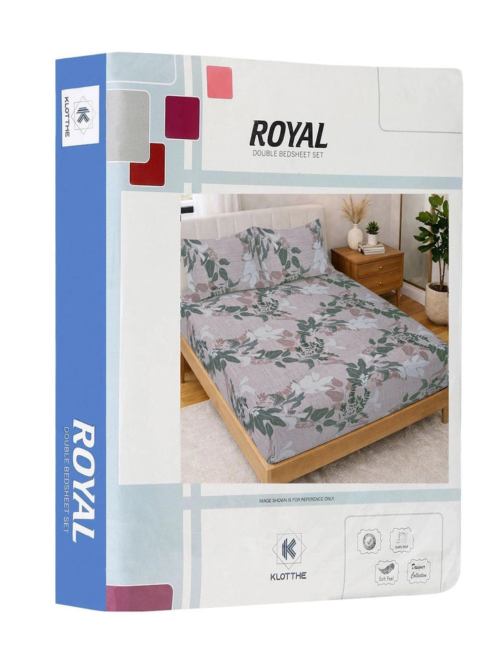 Moda Rapido X KLOTTHE Kelabu & Hijau Bunga 300 TC Cadar King dengan 2 Sarung Bantal